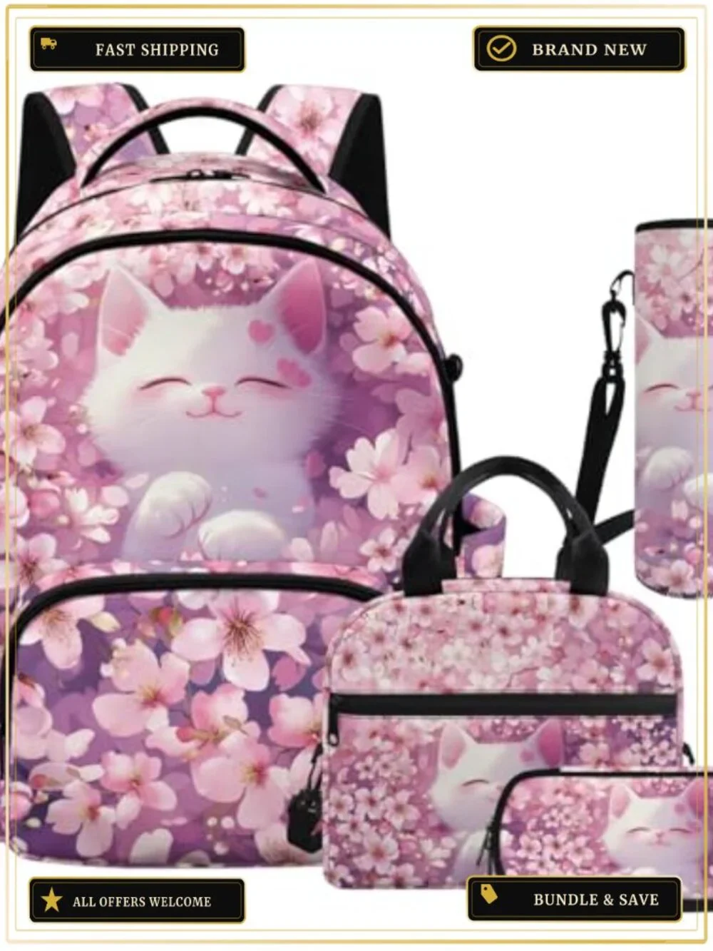 Kids Backpack Set with Lunch Bag Pencil Case Water Bottle Holder 17 inch Bookbag